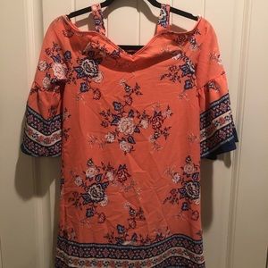 Amy Byer Salmon/Blue Floral print Girls Dress